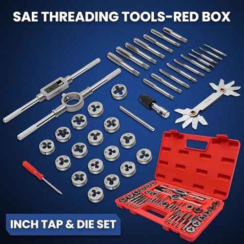 80 PCS Tap and Die Set Metric and SAE, Standard and Metric Threading Tool Kit for Internal and External Threads, Tap & Die Sets with Wrenches for Automotive, DIY, and Metal Repair