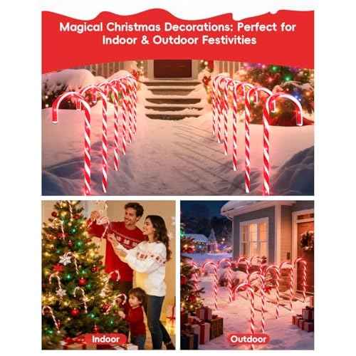 COOLWUFAN 24 Pack Christmas Candy Cane Pathway Lights, 22'' Outdoor Christmas Decorations Path Lights, Waterproof Candy Cane Yard Markers for Walkway, Lawn, Patio, Holiday Landscape Path D?cor