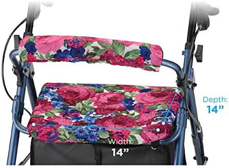Nova Joy Rollator Walker Seat and Backrest Cover Set - Removable Washable Fabric Cushion Covers for Standard Rolling Walkers - Style and Comfort Upgrade - Essential Mobility Accessory - English Garden