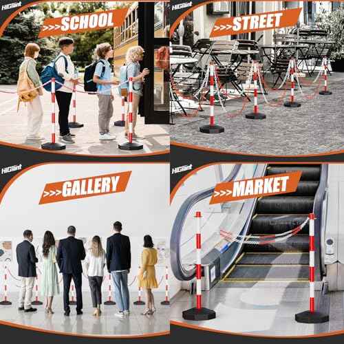 HiGiant 2 Pack Portable Delineator Post Cones with Fillable Base, Expandable Traffic Safety Barriers, 8Ft Chain Stanchion for Parking and Construction [Red/White]
