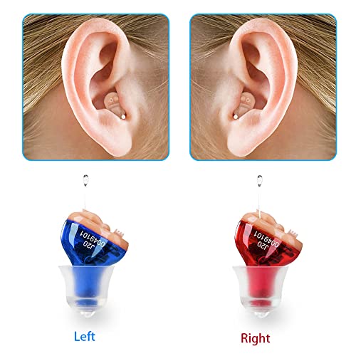 Hearing Aids, Hearing Amplifier, CIC Hearing Amplifiers for Seniors Battery Operated Hearing Aid Mini Sound Enhancer Listening Amplifiers to Assist Hearing(Red&Blue)