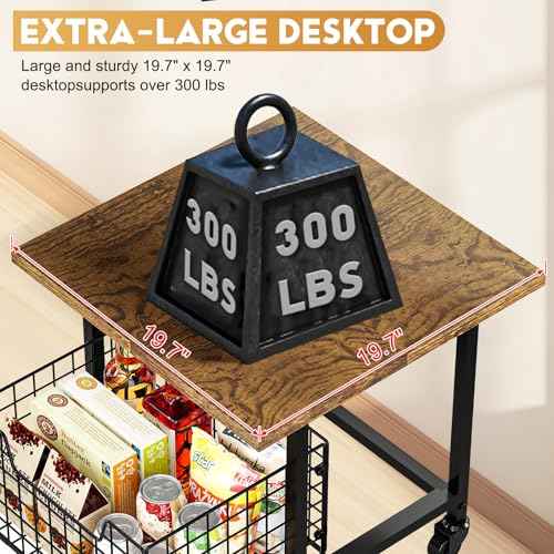 Mini Fridge Stand with Storage, Small Refrigerator Stand with Wheels, Mini Fridge Cabinet-Max Load 300 LBS Heavy Microwave Printer Stand Mini Fridge Cart for Dorm, Apartment, Kitchen, Office (Brown)