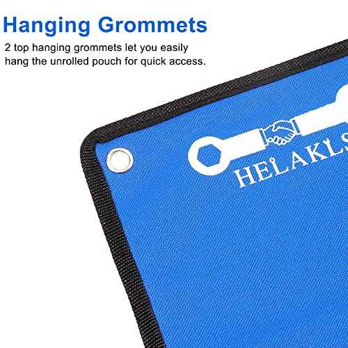 Wrench Organizer Roll Up Pouch - SAE & Metric Wrench Tool Bag - 25 Pockets - Heavy Duty Canvas - Blue