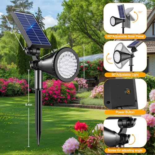 Solar Spotlight Outdoor Waterproof, 36 LED Outdoor Solar Lights with 2200mAh, 2-in-1 Wall or Ground Solar Flood Lights for Yard, Garden, Pathway, Auto On/Off Landscape Lighting- 4 Pack (Warm White)