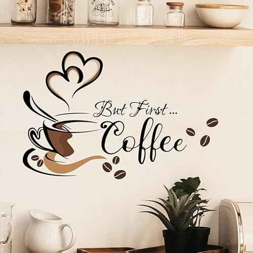Black Coffee Wall Decals Peel and Stick Coffee Tea Cup Latte Art Wall Stickers Coffee Signs for Bar Cafe Pub