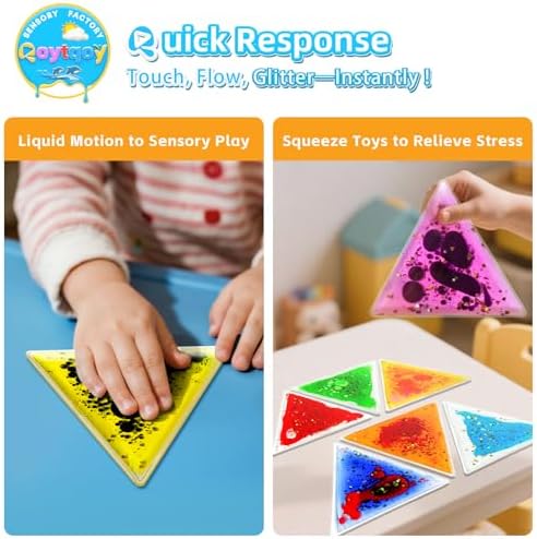 Squishy Liquid Sensory Gel Tiles 9 Packs - Triangle Liquid Sensory Toys for Sensory Play & Portable Fun, Washable Sensory Floor Tiles for Toddles 3+ Learning, Calming, Fidgeting