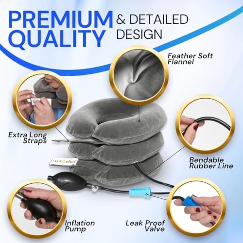 Cervical Traction Device - Inflatable & Adjustable Neck Traction Pillow for Instant Neck Decompression - US Owned & FSA Eligible Neck Stretcher Support Brace for Home Use