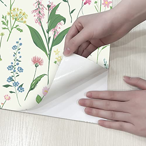 Self Adhesive Colorful Botanical Floral Contact Paper Shelf Liner Peel and Stick Floral Wallpaper for Walls Furniture Cabinets Table Arts Crafts Decal 17.7X117 Inches