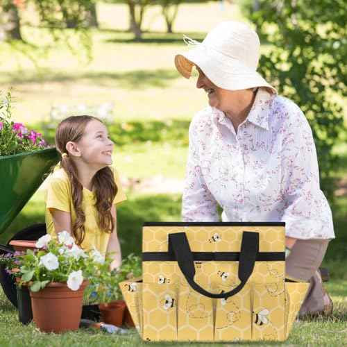 Honeycomb Garden Tool Bag Tote, Oxford Tool Bags Heavy Duty, Portable Gardening Tool Storage with Pockets & Handle,Multi-Pocket Tool Organizer Bag for Outdoor Garden Lawn Yard