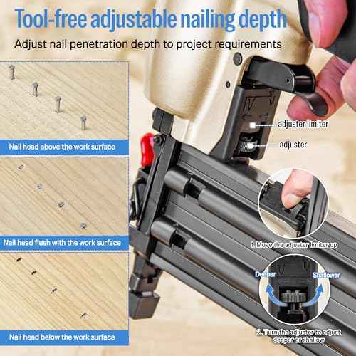 meite F50C Pneumatic Brad Nailer with 2000pcs Nails (1-1/4", 2"), Air 18 Gauge Brad Nailer Small Finish Nail Gun for Trim Work, Fires 18 Gauge Brad Nails 5/8 Inch to 2 Inch