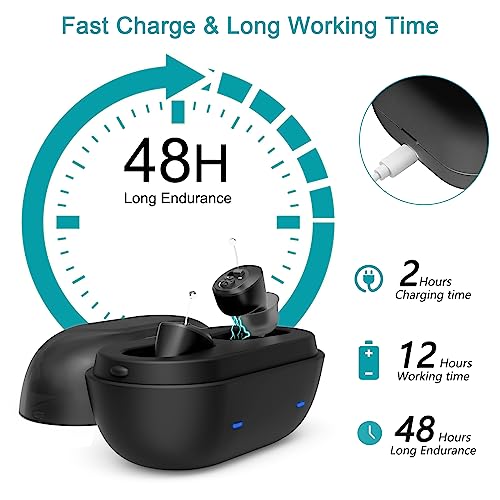 Not Amplifier True Hearing Aids for Seniors Hearing Loss with Noise Cancelling Invisible Rechargeable Hearing Aid with Magnetic Charging Box