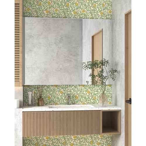 Lemon Wallpaper Leaf Peel and Stick Wallpaper Beige and Green 17.3"X78.8" Self Adhesive Wall Paper Removable Decorative Wallpapers Boho Contact Paper for Bedroom Bathroom Cabinets Decor Vinyl Roll