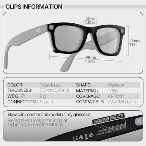 Compatible with Ray Ban Meta Wayfarer RW4008,Polarized Color Changing Clip Quick Install Anti Glare Lens Attachment