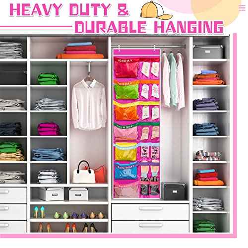 Oudain 2 Pcs Weekly Kids Clothes Organizer 59.5" x 18" Large with 14 Pockets Day of Week School Clothing Storage Monday to Friday Hanging Closet Organizer to Prepare a Week of Your Children(Purple)