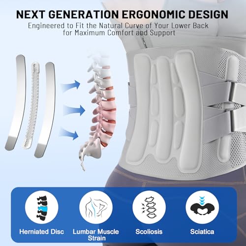 Comfortable Breathable Adjustable Back Brace-Size L(Belly 37.4-45.3 in),Featuring Adjustable Pressure Strap,4 Steel Stays,and Spring;Perfect for Office,Gym,and Driving.