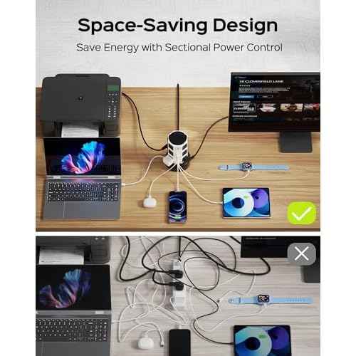 Power Strip Tower Surge Protector, JACKYLED 1625W 13A Outlet Surge Electric Tower, 12 Outlets 6 USB Ports Charging Station with 16AWG 15ft Heavy Duty Extension Cord for Home Office Dorm