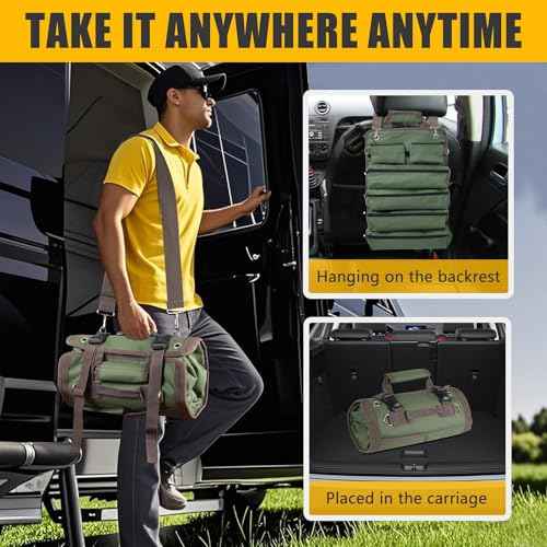 Roll Up Tool Bag, Heavy Duty Tool Organizer with 2 Detachable Zipper Pouches, Compact Durable Tool Storage for Men Women, Perfect for Handyman, RV Owners, Dad Birthday or Father¡¯s Day Gifts