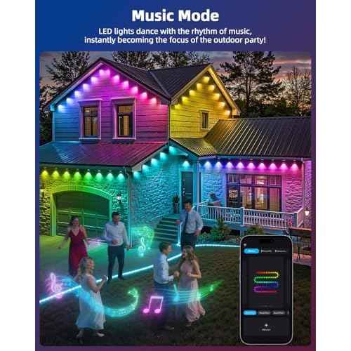 REYLAX 50FT Permanent Outdoor Lights with 30 LED Lights, RGB+IC Eaves Lights, IP67 Waterproof, Multi Scenes for Outdoor Christmas Holidays Decor, Works with APP & Remote Control, White