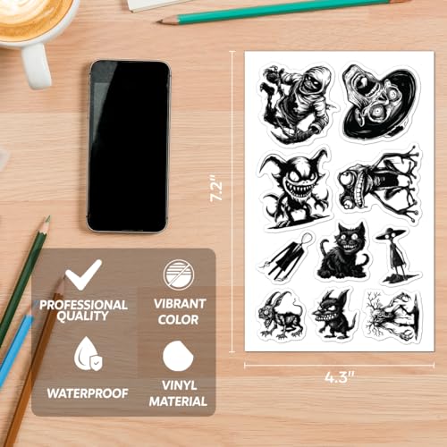 Creepy Horror Monster Vinyl Stickers Pack 50Pcs for Laptop Water Bottle Skateboard Journal Scrapbook Teens Adults Gothic Halloween Aesthetic Waterproof Decals Wall Decoration
