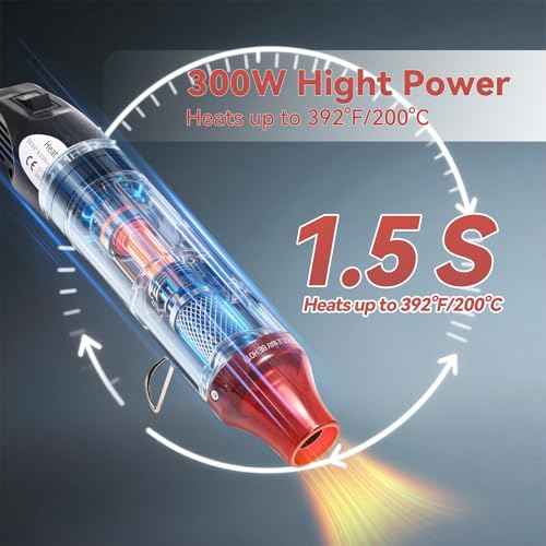 Heat Gun for Resin, 300W Dual Temp Mini Heat Gun (392¡ÆF), 8.66 inch Cord Electric Heat Gun for Bubble Removal, Vinyl Wrap, Candle Making, Epoxy Crafts