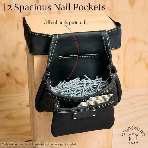FESA 2 Pocket Nail Pouch for Tool Belts - Leather Screw Pouch with 2 Extra Large Pockets for Fasteners - Heavy Duty Rivets & Stitching - Fits Tool Belts up to 3" - Handcrafted