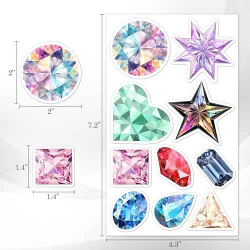 Pack 50 Pcs Cute Crystal Diamond Gemstone Stickers for Water Bottles Laptop Luggage Computer Scrapbooking Kids Teens Girls Adults Aesthetic Waterproof Sticker Small Vinyl Decals