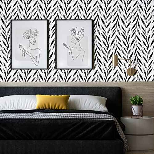Wudnaye Black and White Peel and Stick Wallpaper Leaf Contact Paper 17.7 inch ¡¿ 118.1 inch Black and White Contact Paper Peel and Stick Wallpaper for Bathroom Self Adhesive Decorative Wallpapers