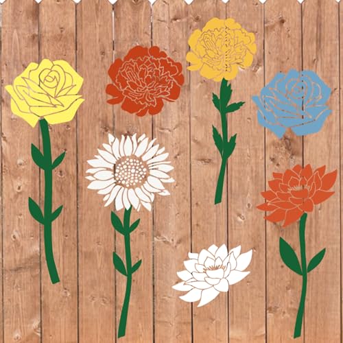 Large Flower Stencils for Painting - 10 Pcs Giant Floral Stencils with Rose & Daisy Designs for Walls, Fences & DIY Crafts