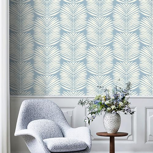Kitico Peel and Stick Wallpaper Blue Wall Paper Boho Self Adhesive Removable Wallpaper for Bedroom Bathroom Leaf Contact Paper for Cabinets and Drawers Coastal Wallpaper 16.1''x78.7''