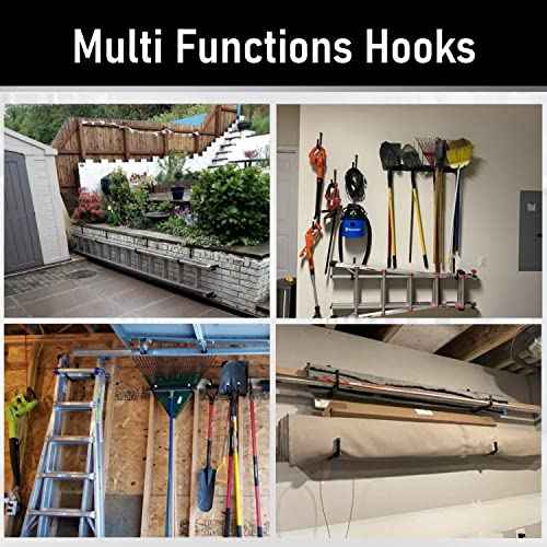 8 Pack Ladder Hooks 9.8Inch Garage Storage Utility Hook Heavy Duty Wall Mounted Storage Organizer Hanging Folding Chair Bike Ski Tool