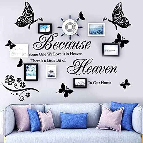Wall Stickers Quotes Saying Wall Decals Because Someone We Love is in Heaven Decal Peel and Stick Lettering Words Wall Art Decals Vinyl Inspirational Religious Wall Sticker for Home Family Room Decor.