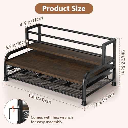 Coffee Syrup Rack Organizer, 3-Tier 8 Bottles Syrup Rack with Pod Holder Drawer for Nespresso Pods, Holds up to 30 Big or 40 Small Capsules, Countertop Coffee Bar Organizer for Kitchen Cafe