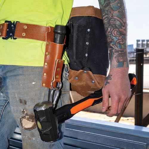Klein Tools 5817 Tool Holder, Multi-Functional Bull-Pin and Spud Wrench Holder, Full-Grain Russet Leather, Fits up to 3-Inch Belts