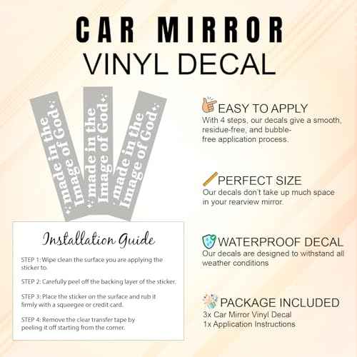 (3 Pcs) Made in The Image of God Mirror Sticker Inspirational Christian Quote Vinyl Decal for Car Rear View Mirror Window Laptop Motorcycle Faith Waterproof Sticker 4 Inches