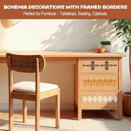 12 Pcs Boho Borders Pattern Stencil, Reusable Aztec Stencils for Painting on Wood, Wall Stencils for Painting Large Pattern, Geometric Templates for Canvas, Furniture, Crafts, Home Decor