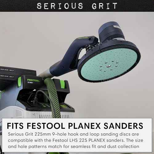 Serious Grit - 225mm 9-Hole 120 Grit Drywall Sanding Discs - Fits Festool Planex LHS 225 Sanders - Heavy-Duty Hook & Loop Film Abrasives - Dust-Free Multi-Hole Drywall Sander Sandpaper - 25 Pack