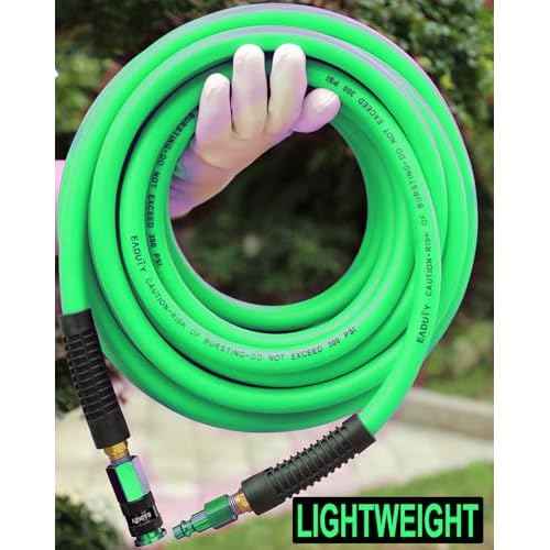 Hybrid Lead-in Air Hose 3/8 In. x 3 ft, Lightweight, Flexible, Durable Air Compressor Hose with Aluminum Universal Quick Coupler and Industrial Plug, Green Blue