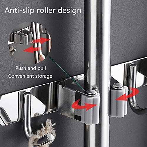 Broom Mop Holder Wall Mount Stainless Steel Tool Hanger Storage Organizer for Home, Kitchen, Garage, Garden, Laundry Room, Bathroom Organization and Storage(4 Racks 5 Hooks)