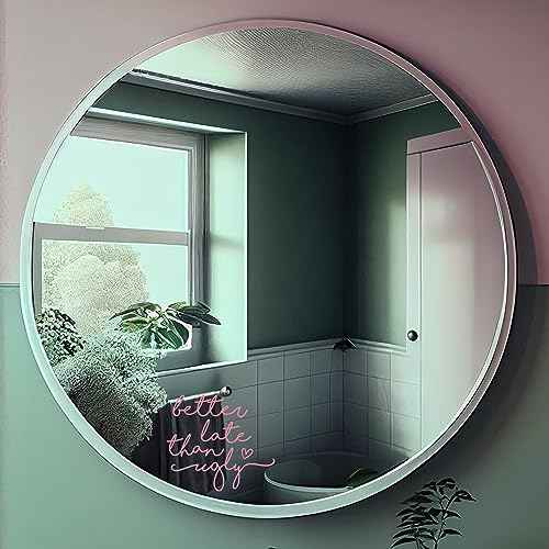 2 x Better Late Than Ugly Mirror Vinyl Sticker Girls Bedroom Wall Decal Mirror Vinyl Daughter Bathroom Decor Makeup Mirror Stickers Sister Gift to My Sister Gift College Apartment Decor (Pink)