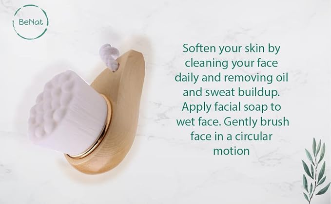 BeNat. Facial Bamboo Wood Handle Cleansing Brush. Extra-Soft Fiber Facial Brush. White.