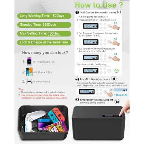 Safe Timed Lock Box, Phone Lock Box with Timer Unplug from Phones,Video Games,Social Media,Snacks&Cravings,Self-Control Lockable Storage Box, Phone Locker Time Locking Container for Better Habits