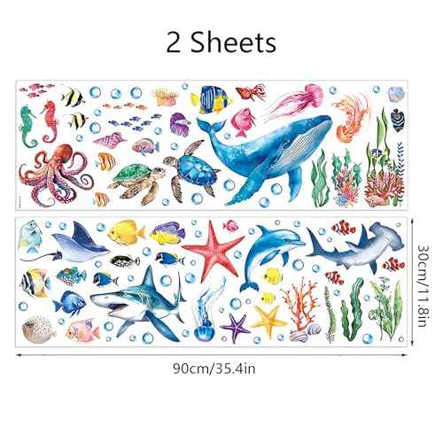 110PCS DIY Marine Animal Stickers, PVC Wall Decals for Home & Commercial Spaces - Whale, Turtle, Octopus, Dolphin, Coral Designs, Multi-Surface Adhesive Art for Kids & Adults