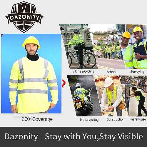 Dazonity Hi Vis T Shirt 3pcs, High Visibility Shirts for Men Women Work Safety Shirts with Reflective Strips and Pocket