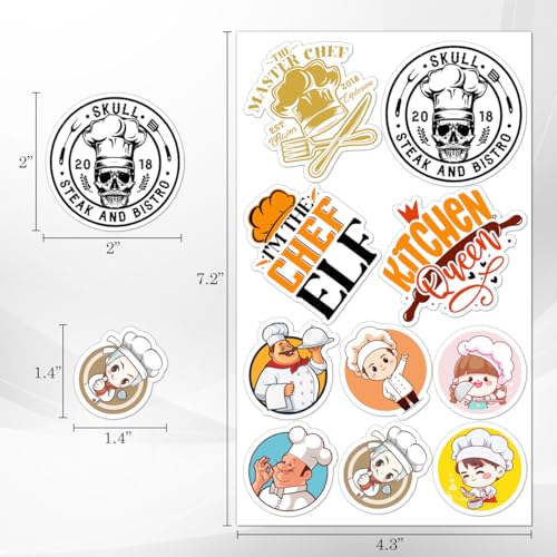 50 Pack Pcs Chef Stickers for Water Bottles Waterproof Vinyl Laptop Luggage Scrapbooking Funny Cooking Themed Sticker Packs Bulk Set Teens Adults Girls Kids Aesthetic Small Decals