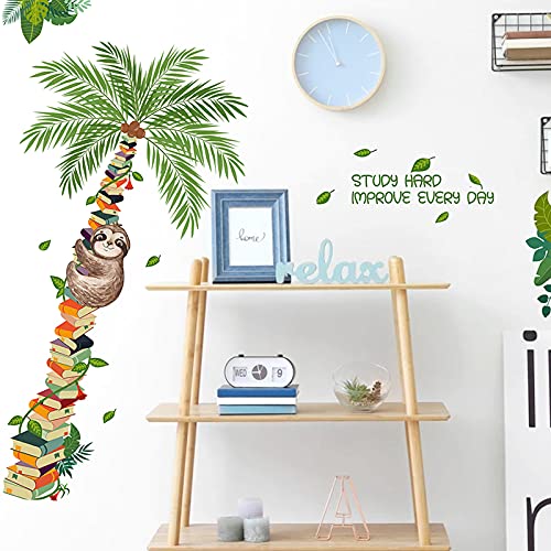 Book Tree Plants Sloth Wall Sticker, Cute Sloth Climbing on The Tree Wall Decal, Removable DIY Vinyl Mural Art Wallpaper D?cor for Reading Room Kids Bedroom Nursery Classroom