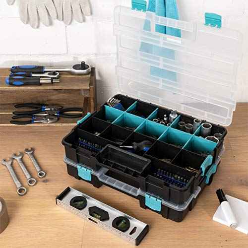 Navaris Plastic Storage Box - Stackable Organizer Case with Adjustable and Removable Divider Compartment for Tools, Small Items, Jewelry - 2 Boxes