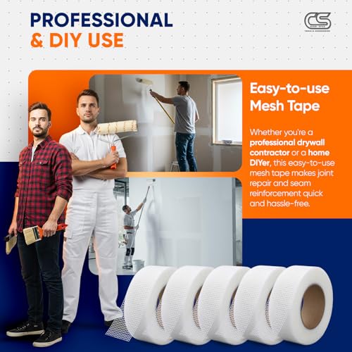 CLEAR STYLE Self-Adhesive Fiberglass Drywall Joint Mesh Tape 150Ft x 2 Inch, Crack-Resistant, Strong Fiberglass Joint Tape for Seamless Drywall Repairs (5 Pack White)
