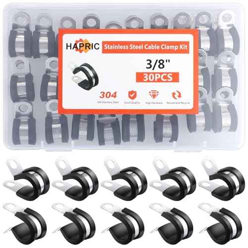 30 Pcs 3/8" Cable Clamps, 304 Stainless Steel Cable Clamp Rubber Coated Hose Clamp Automotive Wire Pipe Clamps