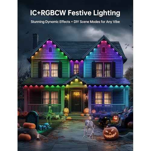 Permanent Outdoor Lights for House, 50ft with 25 Smart IC+RGB+CW LED Eaves Light, Waterproof Christmas Halloween Permanent Decor Light for Daily and Holiday, App/Remote Control
