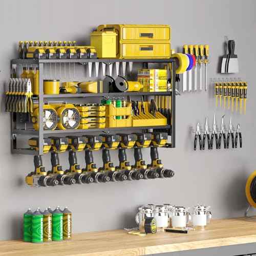 Power Tool Organizer Wall Mount,8 Drill Holders,Tool Organizers Power Tool & Drills Storage Rack Tool Shelf in Garage Workshop for Father's Day Husband Men's Gift (4Tiers, 8 Drill Holder)